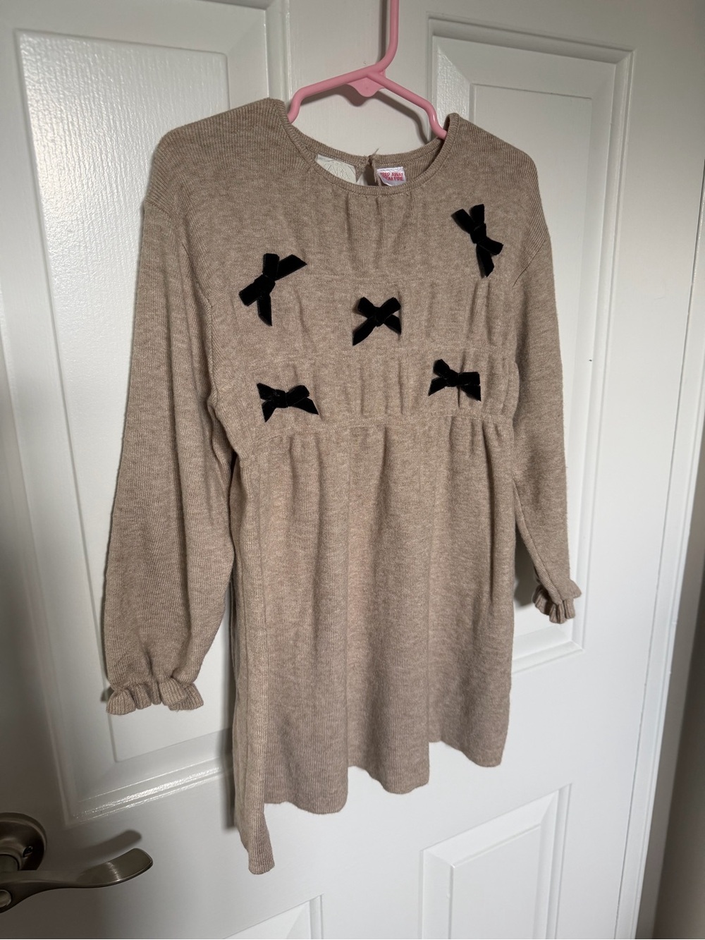 Zara Girls' Taupe Bow-Accent Knit Dress